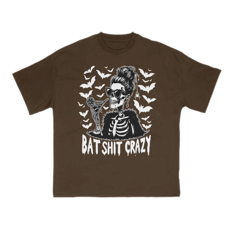 Unisex 100% Cotton Bat Shit Crazy Halloween Print T-shirt - Coffee - US16-18(2XL) - image 6