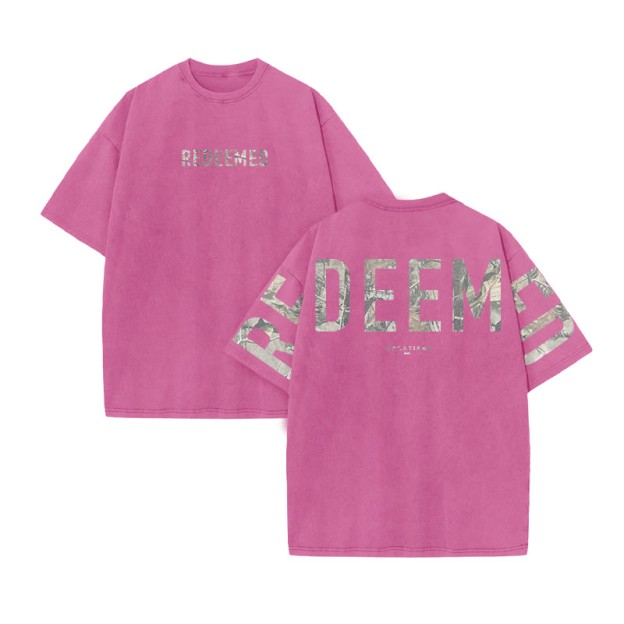 Redeemed Galatians 2:20 Dead Leaves Camouflage Print Acid Washed T-shirt - Pink - US20-22(3XL) - image 8