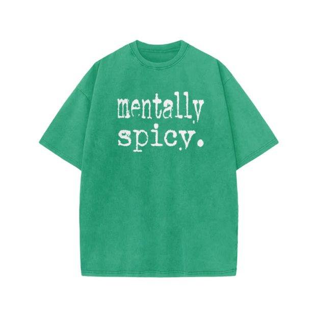 Mentally Spicy Print Acid Washed T-shirt - Green - US20-22(3XL) - image 6