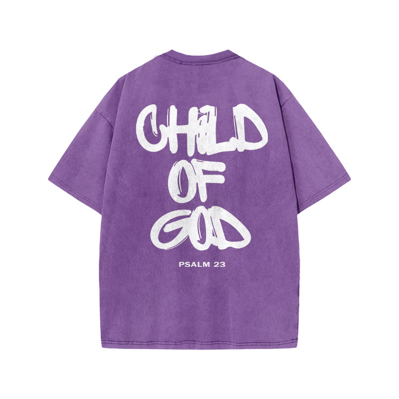 Unisex 100% Cotton Child Of God Print Acid Washed T-shirt - Purple - 3XL - image 9