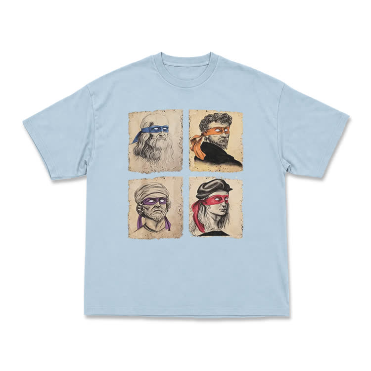 Vintage Funny Four Portrait Graphic Crewneck T Shirt - Light Blue - US16-18(2XL) - image 8