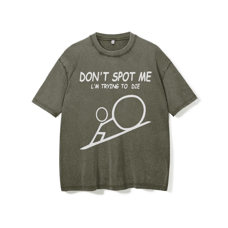 100% Cotton Don't Spot Me Stick Figure Printed Washed Gym T-shirt - image 8