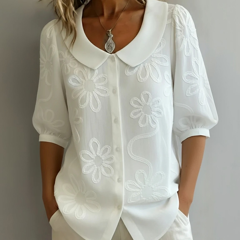 Casual Floral Print Half-sleeve Shirt - White - 3XL - image 1