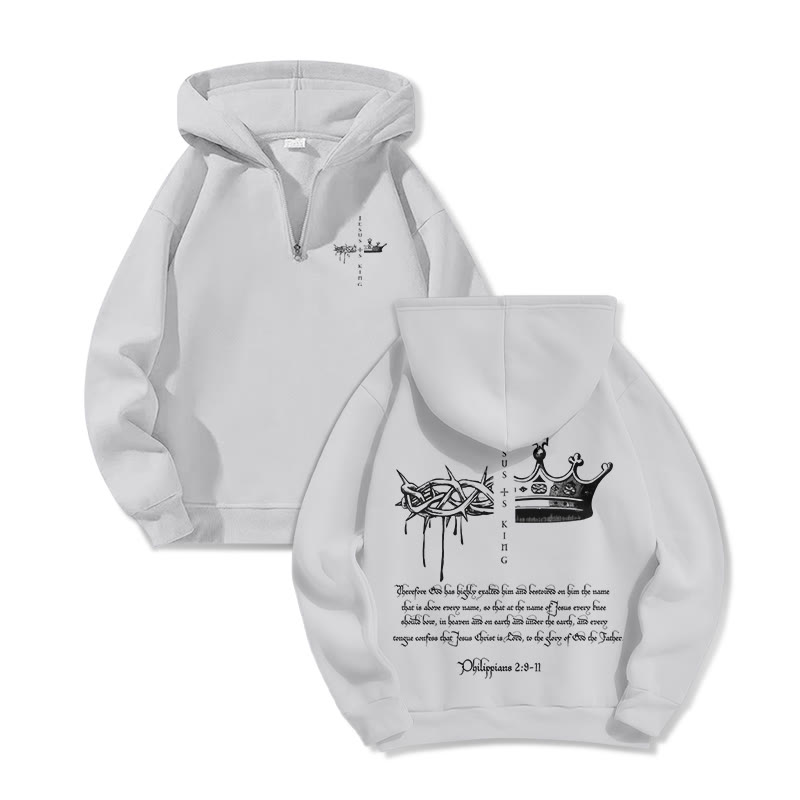 Unisex JESUS IS KING Print Half Zip Hoodie - Light Gray - US32-34(5XL) - image 4