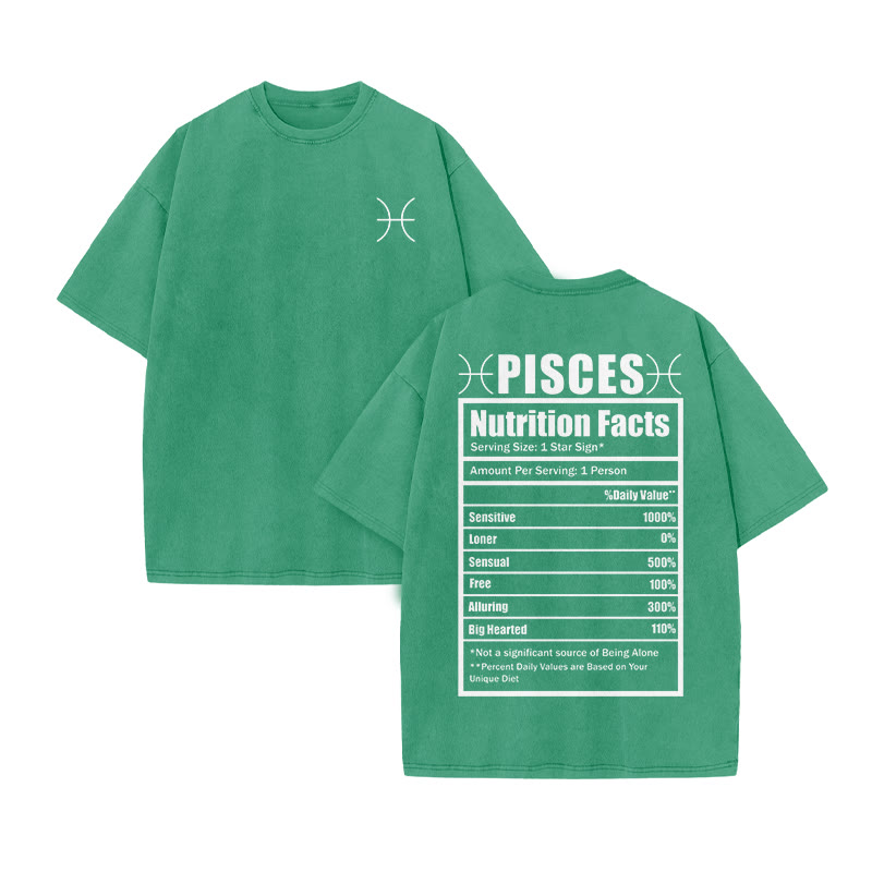 Pisces Nutrition Facts Print Acid Washed T-shirt - Green - US20-22(3XL) - image 7