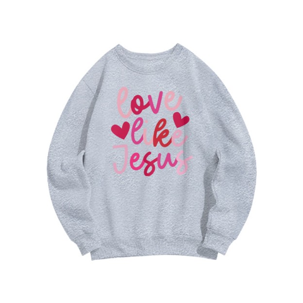 Love Like Jesus Heart Patterns Valentine's Day Print Sweatshirt - Grey - US16-18(2XL) - image 4