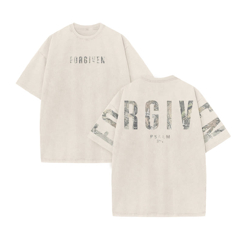 Forgiven Psalm 32:1 Dead Leaves Camouflage Print Acid Washed T-shirt - Beige - US20-22(3XL) - image 3