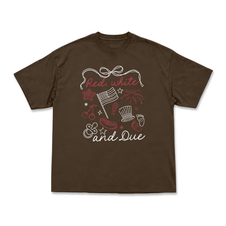 Casual Americana Doodle Patriotic Graphic Print T-Shirt - Coffee - US16-18(2XL) - image 12