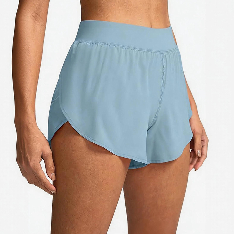 Solid Color Side Slit Quick-drying Yoga Shorts With Built-in Liner - Sky Blue - 2XL - image 7