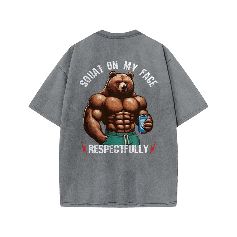 100% Cotton Squat On My Face Respectfully Gym Print Acid Washed T-shirt - Grey - US20-22(3XL) - image 6