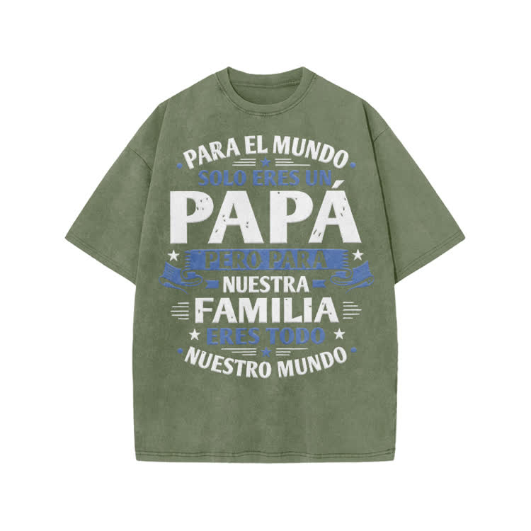 Papa, For Our Family, You Are The World Graphic Print Acid Washed T-Shirt - Army Green - US20-22(3XL) - image 6