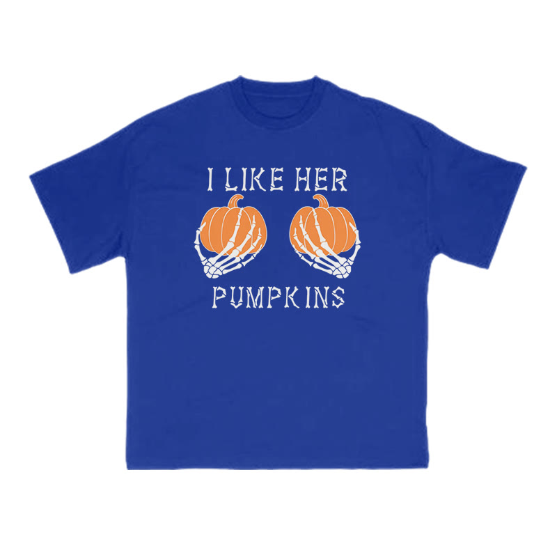 Unisex 100% Cotton I Like Her Pumpkins Halloween Print Couple T-shirt - Blue - US16-18(2XL) - image 7