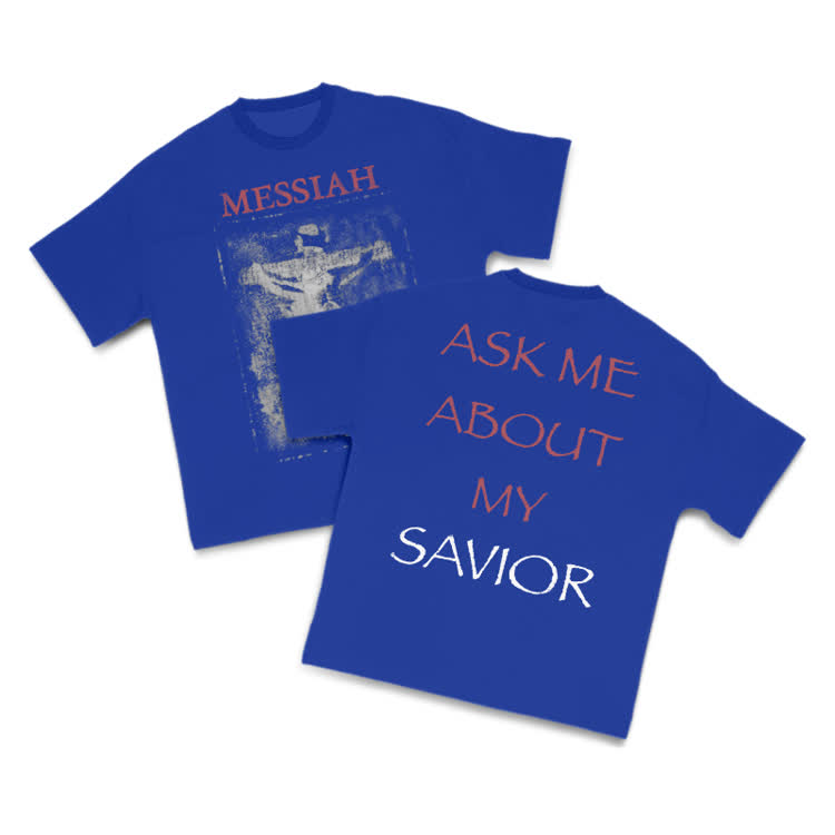 Ask Me About My Savior Print T-Shirt - Blue - US16-18(2XL) - image 13