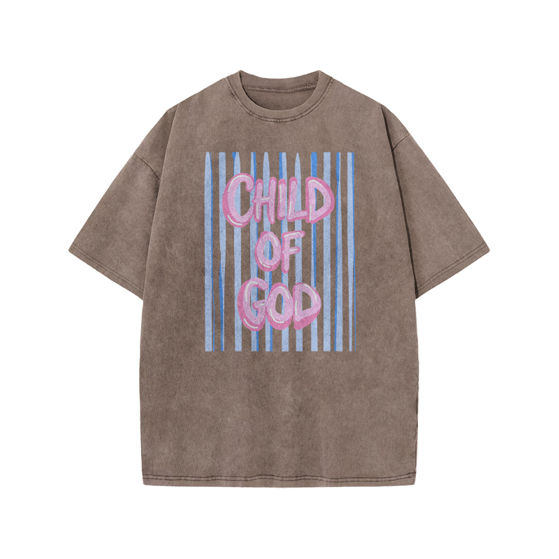 Child Of God Stripe Print Acid Washed T-shirt - Coffee - US20-22(3XL) - image 5