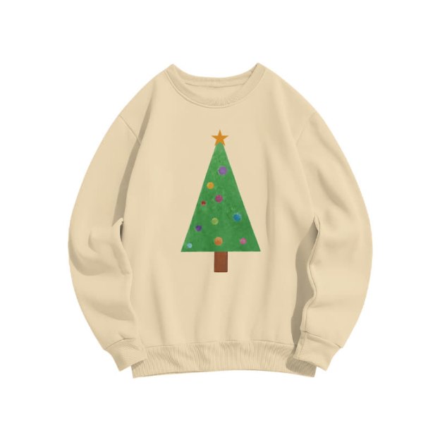 Casual Christmas Tree Graphic Round Neck Sweatshirt - Apricot - US16-18(2XL) - image 5