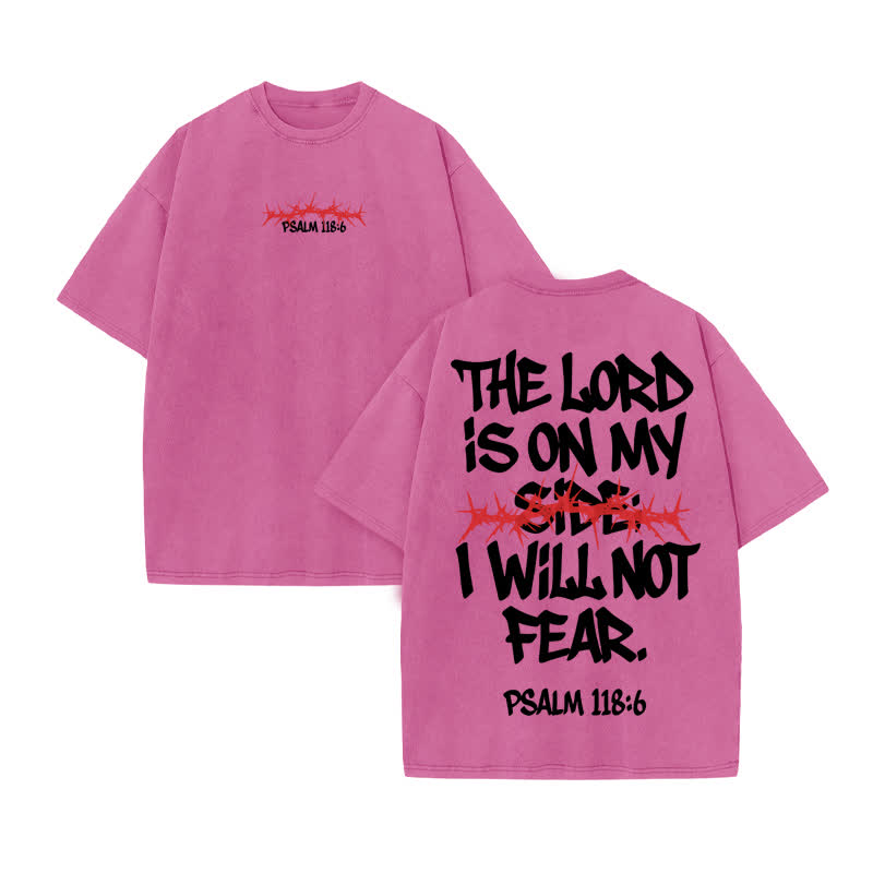 Unisex 100% Cotton Lord Is On My Side Print Acid Washed T-shirt - Pink - US20-22(3XL) - image 8