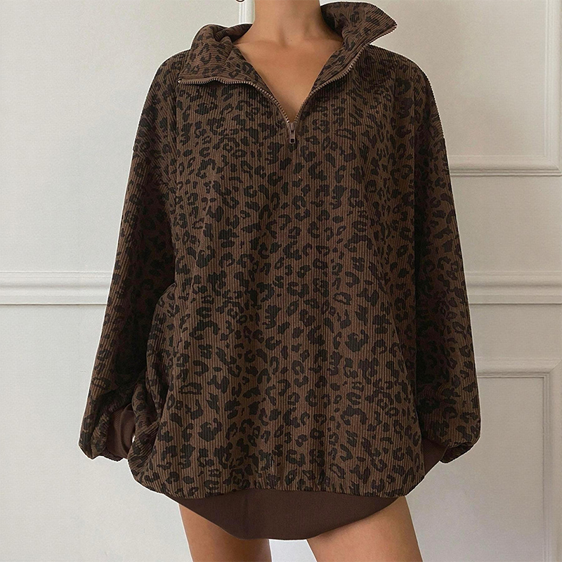 Women's Vintage Leopard Print Half Zip Sweatshirt - image 3