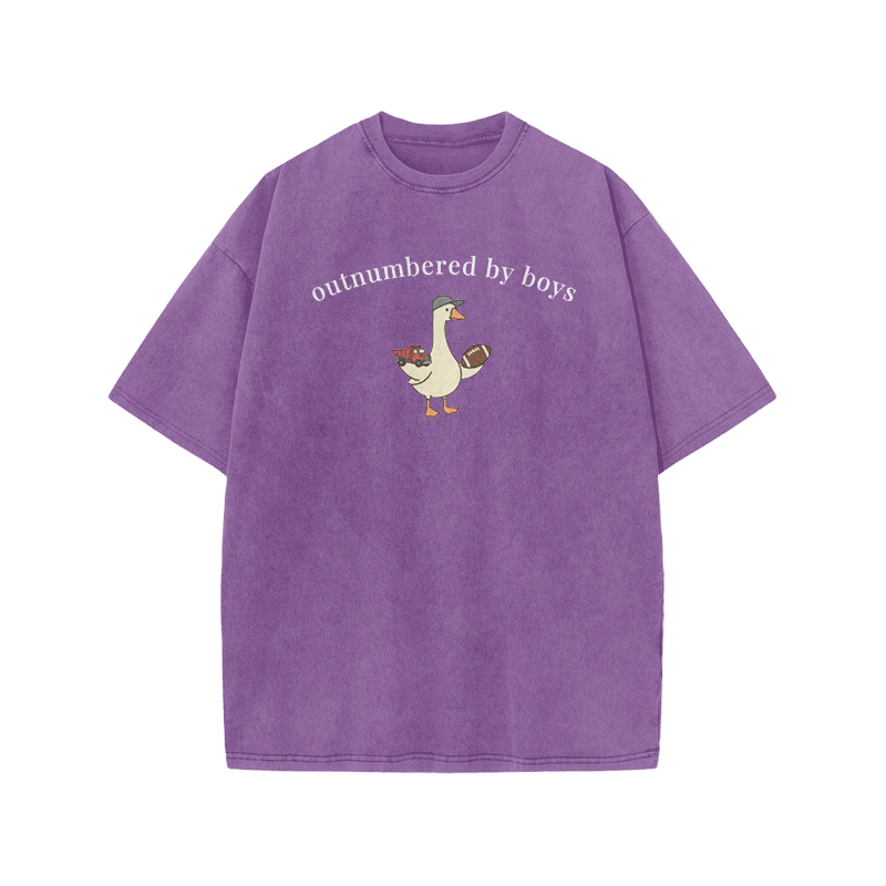 Outnumbered By Boys Print Acid Washed T-shirt - Purple - US20-22(3XL) - image 6