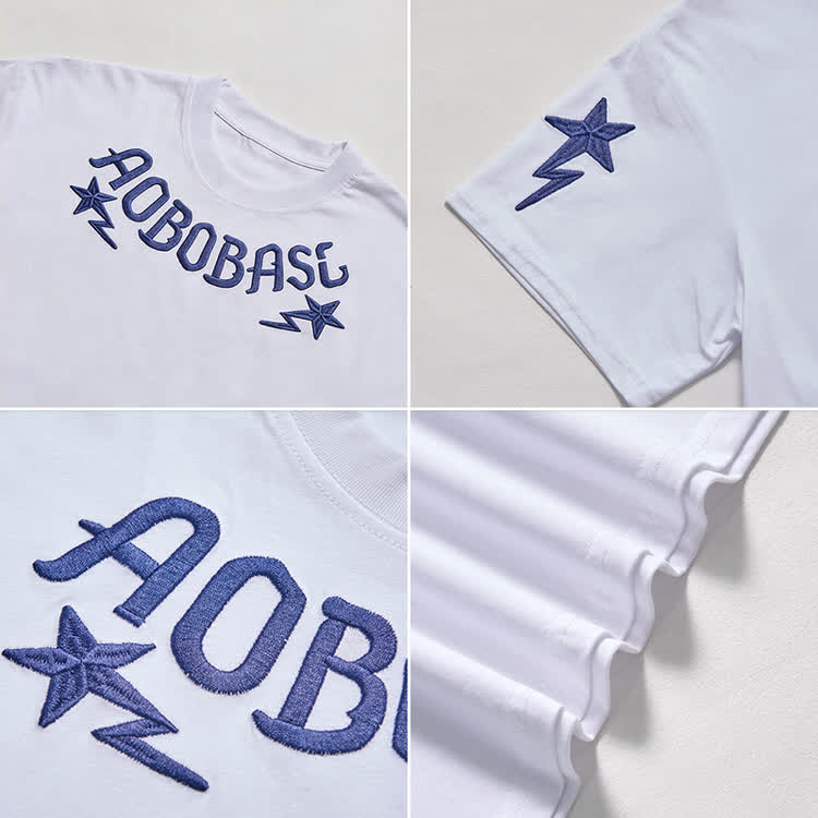 Letter Star and Lightning Embroidered T-Shirt - image 12