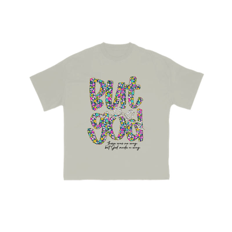 But God Floral Pattern Print T-shirt - Warm Grey - US16-18(2XL) - image 4