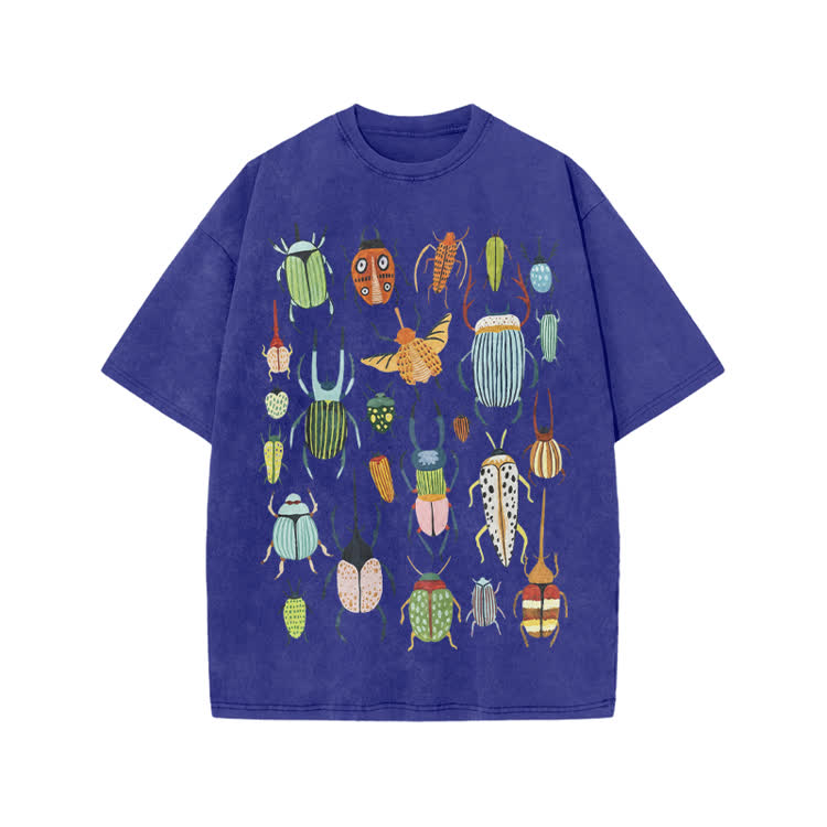 Faded Vintage Beetle Graphic Print Acid Washed T-shirt - Blue - US20-22(3XL) - image 9