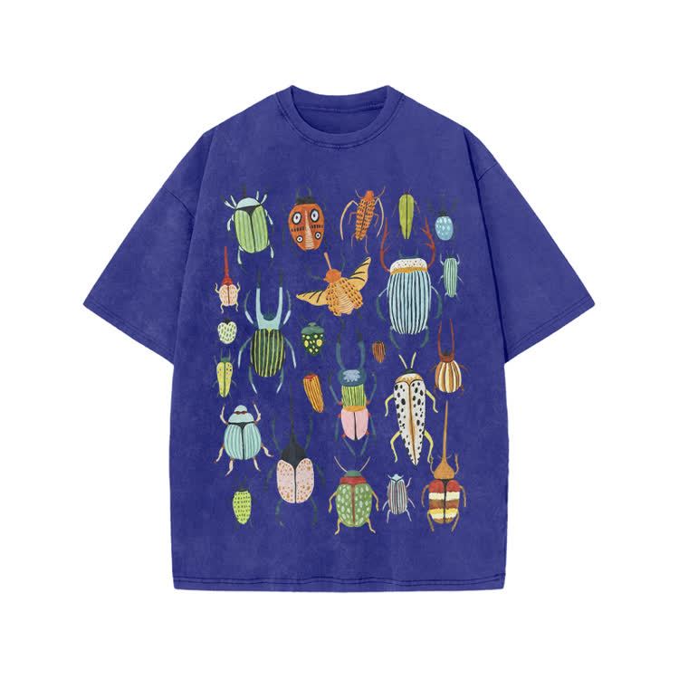Faded Vintage Beetle Graphic Print Acid Washed T-shirt - Blue - US20-22(3XL) - image 9