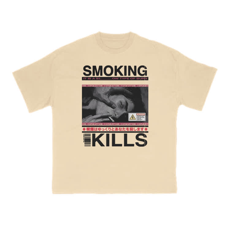 Smoking Kills Retro Manga Style Men Graphic Print T-Shirt - Apricot - US16-18(2XL) - image 8