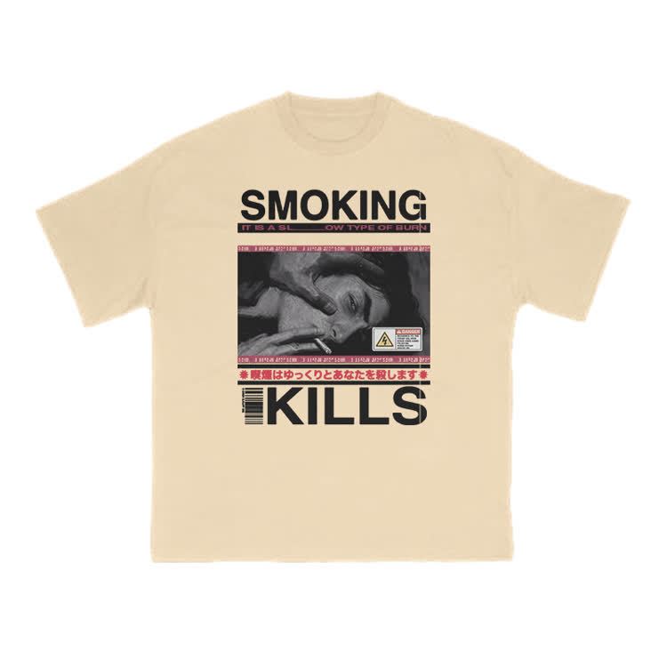 Smoking Kills Retro Manga Style Men Graphic Print T-Shirt - Apricot - US16-18(2XL) - image 8