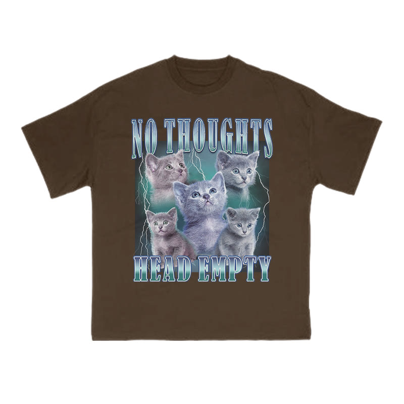 Unisex 100% Cotton No Thoughts Head Empty Cat Print T-shirt - Coffee - US16-18(2XL) - image 6