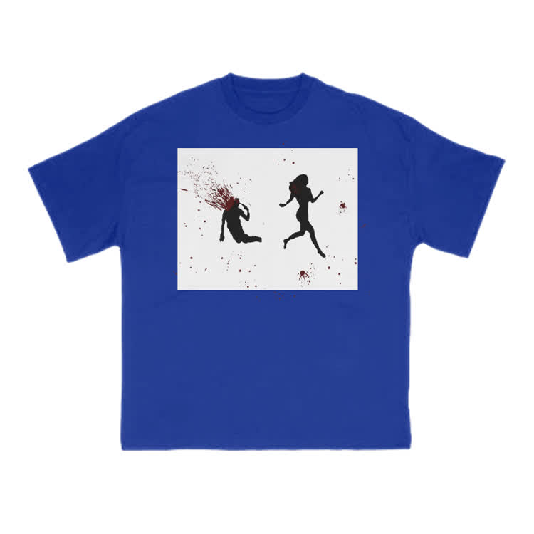 “Run Away”Girl Graphic Cotton Print T-shirt - Blue - US16-18(2XL) - image 4