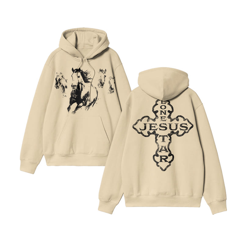Unisex Lone Star Jesus Print Hoodie - Apricot - US16-18(2XL) - image 5