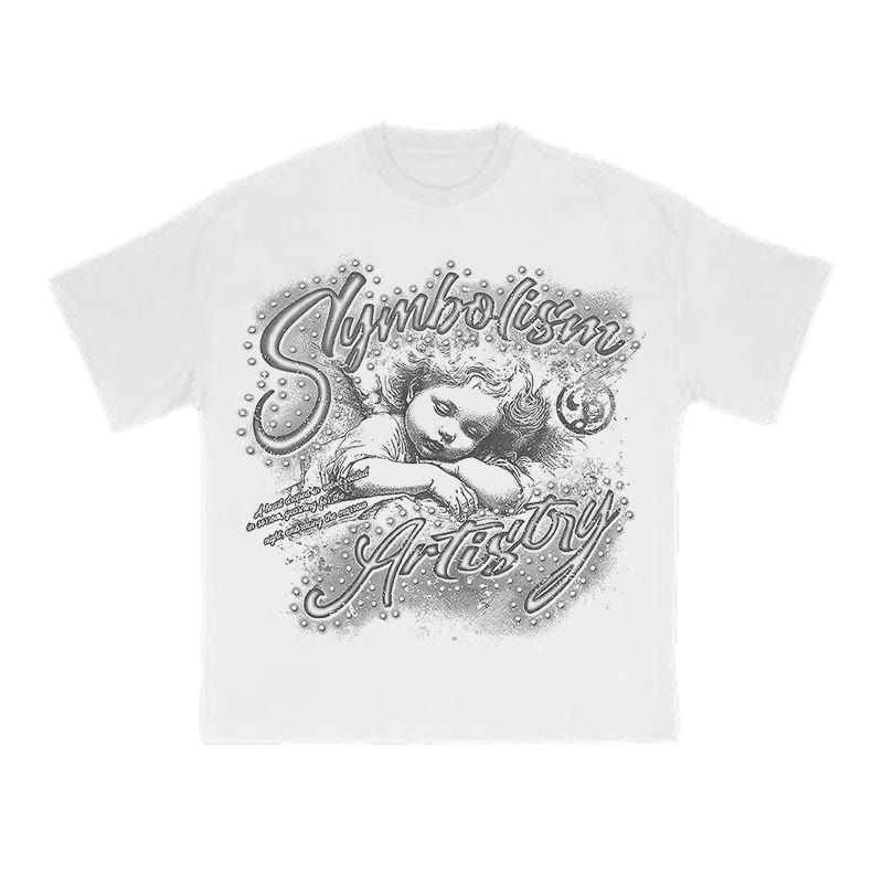 Unisex Street Style Angel Print T-shirt - White Grey - US16-18(2XL) - image 4
