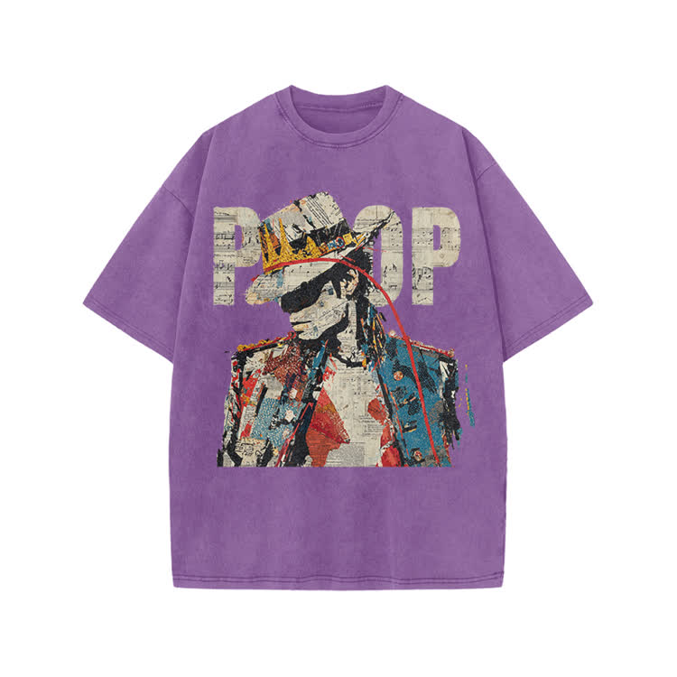 Vintage Art Crown Figure Graphic Print Acid Washed T-Shirt - Purple - US20-22(3XL) - image 9