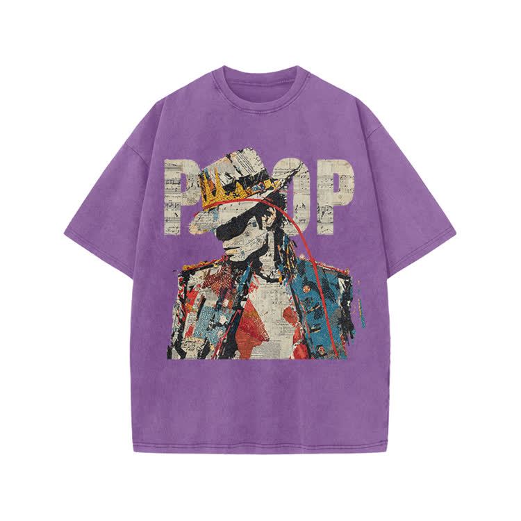 Vintage Art Crown Figure Graphic  Print Acid Washed T-Shirt - Purple - US20-22(3XL) - image 9