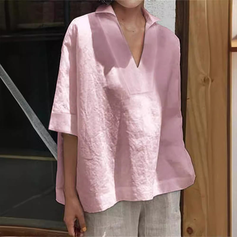 Casual V-neck Mid-sleeve Top - Pink - 5XL - image 7