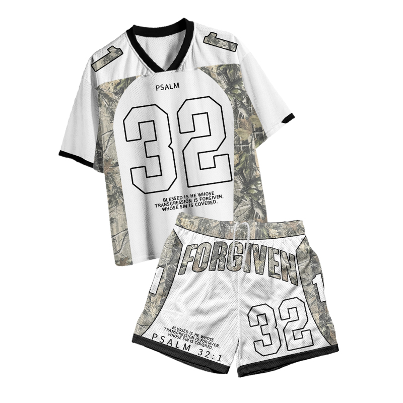 Psalm 32:1 Forgiven Dead Leaves Camouflage Print Mesh T-shirt Set - White - 4XL - image 1