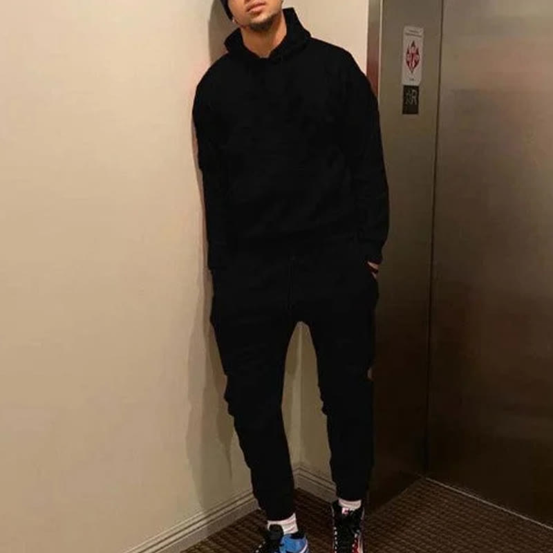 100% Cotton Solid Color Casual Loose Hoodie And Sweatpants Two-piece Set