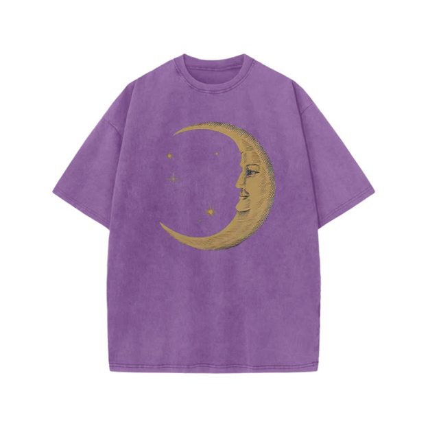 Vintage Moon Face Print Acid Washed T-shirt - Purple - US20-22(3XL) - image 4