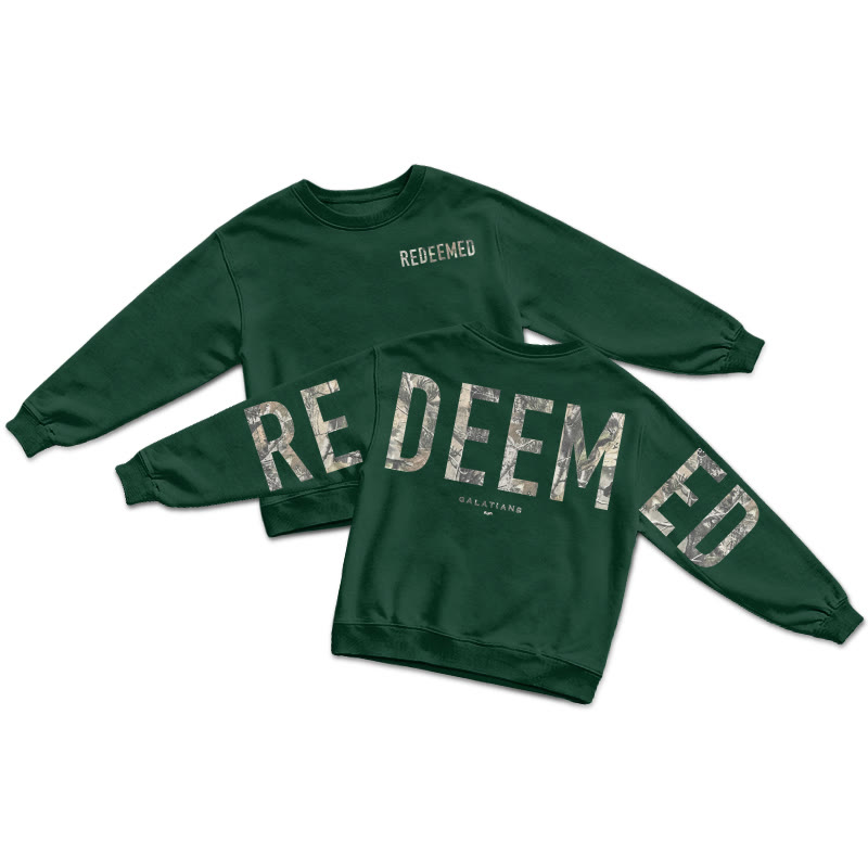 Dead Leaves Camouflage Redeemed Galatians 2:20 Print Sweatshirt - Dark Green - US16-18(2XL) - image 6