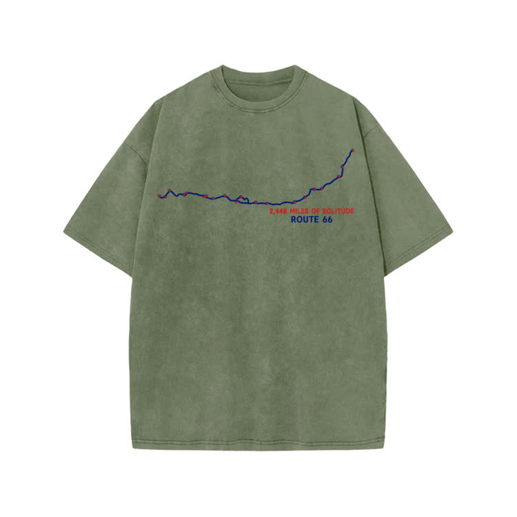 Vintage Route 66 Graphic Print Acid Washed T-shirt - Army Green - US20-22(3XL) - image 6