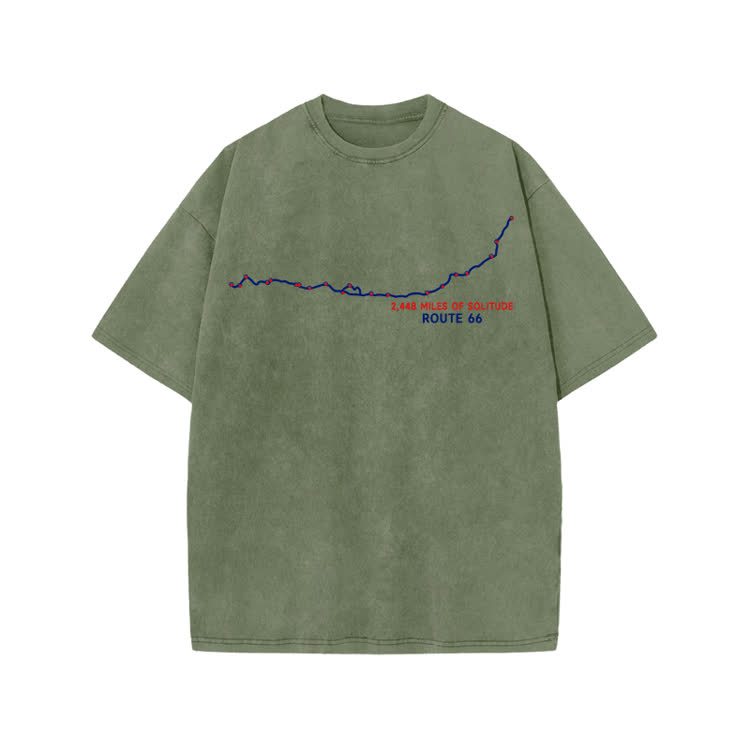 Vintage Route 66 Graphic Print Acid Washed T-shirt - Army Green - US20-22(3XL) - image 6