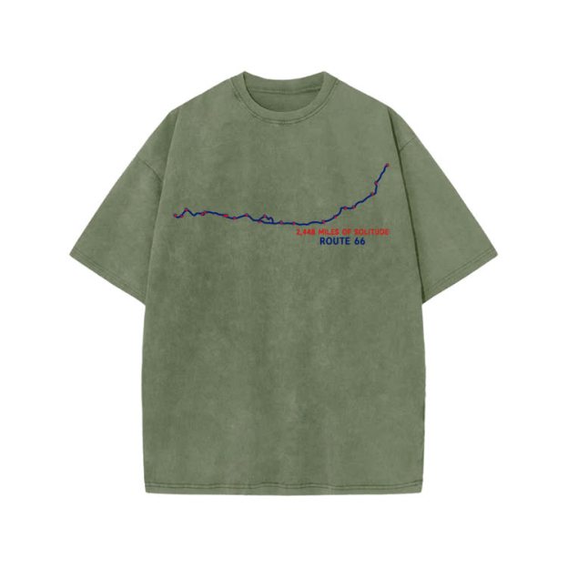 Vintage Route 66 Graphic Print Acid Washed T-shirt - Army Green - US20-22(3XL) - image 6