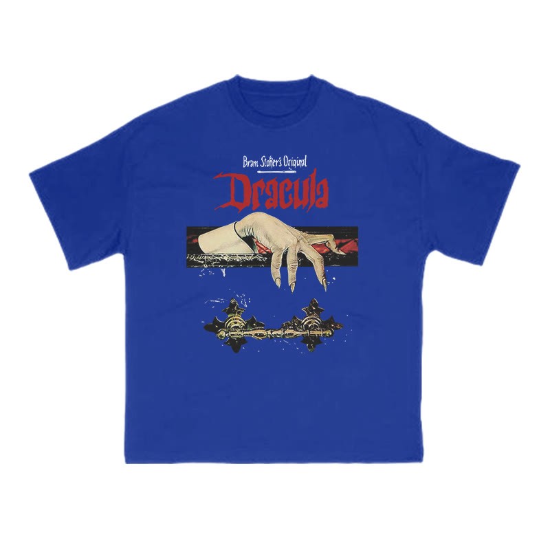 Unisex 100% Cotton Dracula Hand Print T-shirt - Blue - US16-18(2XL) - image 7
