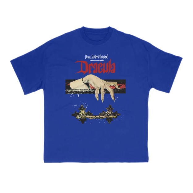 Unisex 100% Cotton Dracula Hand Print T-shirt - Blue - US16-18(2XL) - image 7