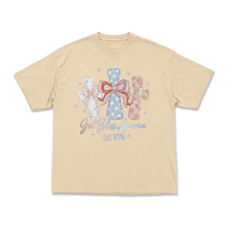 Patriotic Bow Graphic God Bless America T-Shirt - Apricot - US16-18(2XL) - image 6