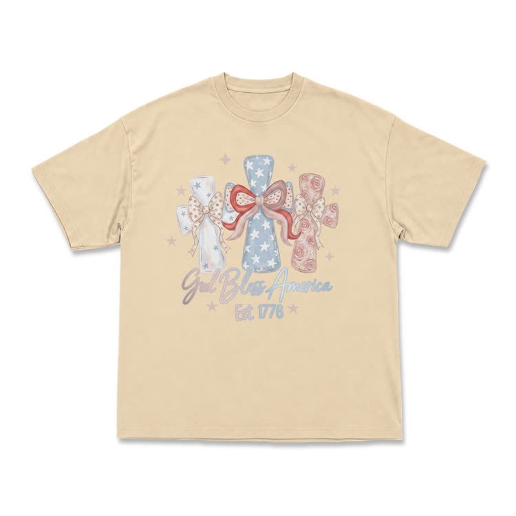 Patriotic Bow Graphic God Bless America T-Shirt - Apricot - US16-18(2XL) - image 6