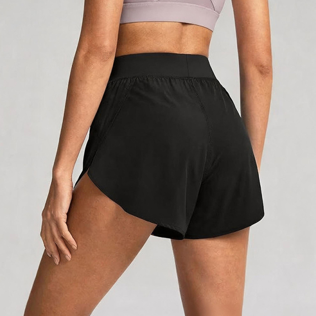 Solid Color Side Slit Quick-drying Yoga Shorts With Built-in Liner - image 4