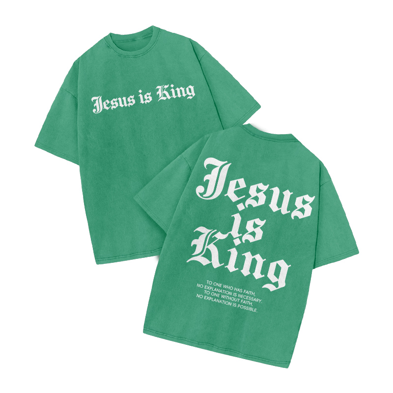 Streetwear Jesus Is King Graphic Print Acid Washed T-Shirt - Green - US20-22(3XL) - image 8