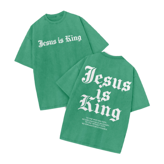 Streetwear Jesus Is King Graphic Print Acid Washed T-Shirt - Green - US20-22(3XL) - image 8