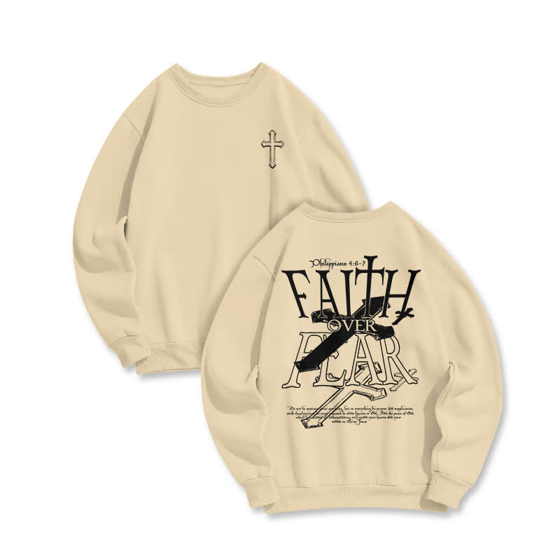 Unisex 100% Cotton Faith Over Fear Print Sweatshirt - Apricot - US16-18(2XL) - image 6